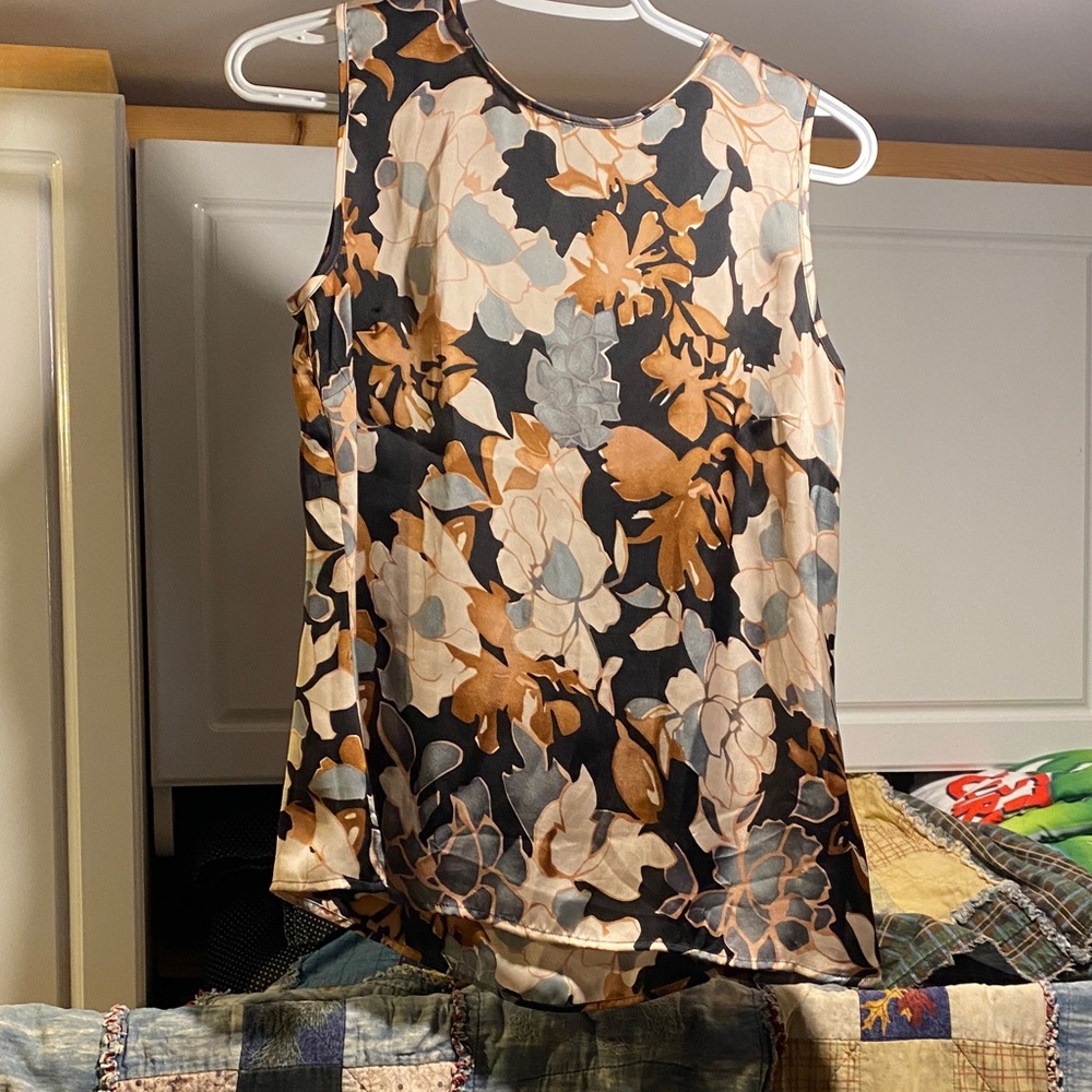 Kasper Floral Sleeveless Blouse - Black, tan, grey and Brown